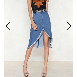 Nasty Gal Denim Frayed Edge Midi Skirt - NWT